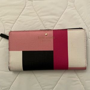 Kate Spade pink, white, black bifold wallet